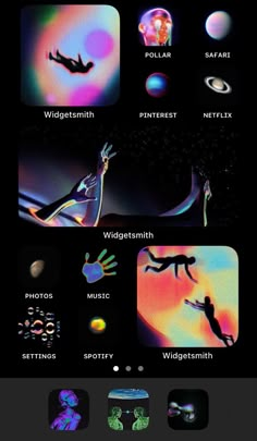 an iphone screen showing different images and text, including the names of people in space