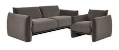 a gray couch with two chairs and one arm folded out to form a curved sofa