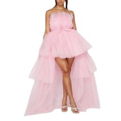 PRICES MAY VARY. Material: Made of high quality polyester. Ultra soft fabric, breathable and thin, lightweight and very comfortable to wear. Feature: Sleeveless, strapless, solid color, tiered high low hem, slim fit, with belt. Easy to put on and take off. Fits for young ladies. Design: Puffy party gown, with exquisite tulle, classic and gorgeous style, perfect to show your elegance and female charm in party Match: Well matching with high heels, sandals, necklace, etc. This high low tulle dress High Low Tulle Dress, Tulle Cocktail Dress, Puffy Dresses, Cocktail Party Dress, Tulle Wedding, Evening Gowns Formal, Evening Attire, Wedding Party Dresses, Party Dresses For Women