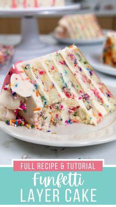 a slice of cake with white frosting and sprinkles