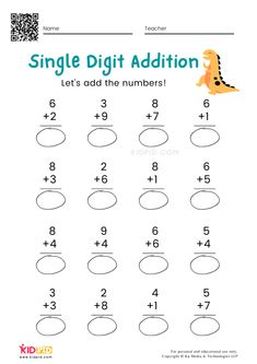 a printable worksheet for adding to the number one and two digit numbers