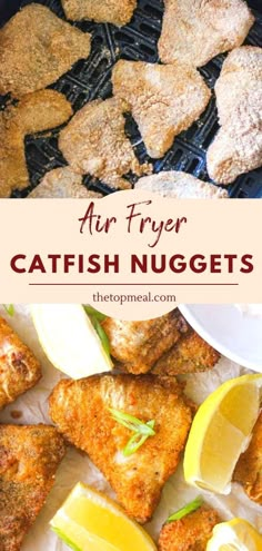 pieces of catfish in air fryer with lemon Cat Fish Air Fryer Recipes, How To Cook Catfish In Air Fryer, Fried Catfish Air Fryer Recipes, Catfish Pasta Recipes, Keto Catfish Recipes Air Fryer, Air Fryer Fish Nuggets, Fried Catfish Air Fryer, Catfish Filets In Air Fryer