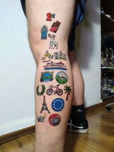 #tattoo #travel #wanderlust #explorer #world #countries #traveltattoo #wanderlusttattoo Tattoos Of Countries Visited, Travel Leg Tattoo, Travel Inspired Tattoos, Watercolor Bike, Wanderlust Tattoos, Travel Tattoo Ideas, Stingray Tattoo, Adventure Tattoo, Heart Watercolor