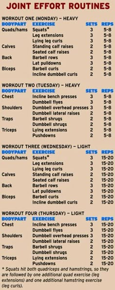 a menu with instructions for workouts and other things to do in the morning or night