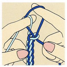 a drawing of someone crocheting something blue and white with their hands on it