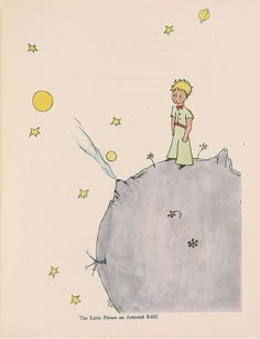 the little prince is on top of the rock looking at the stars in the sky