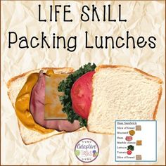 a sandwich with cheese, lettuce and tomato on it that says life skill packing lunches