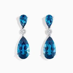 Effy Ocean Bleu 14K White Gold Blue Topaz and Diamond Drop Earrings Luxury Blue Elegant Linear Earrings, Luxury Hallmarked Blue Topaz Jewelry, Luxury Wedding White Topaz Diamond Earrings, Blue Topaz Drop Earrings, London Topaz, Imperial Topaz, Topaz Jewelry, Blue Topaz Earrings, Effy Jewelry