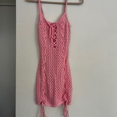 New With Tags Never Worn Amazing Condition Spring Crochet Lace Mini Dress, Pink Crochet Mini Dress For Spring, Pink Mini Crochet Dress For Spring, Summer Crochet Dress With Lace Trim, Mini Length, Crochet Mini Dress For Party, Summer Lace Mini Dress With Crochet Details, Crochet Mini Dress For Vacation, Crochet Lace Mini Dress For The Beach, Casual Mini Crochet Dress With Crochet Trim