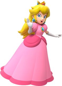 the princess peach is wearing a pink dress