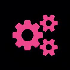 three pink gears on a black background