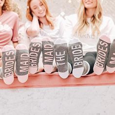 Even bridesmaids can get cold feet, keep them cozy with these novelty socks. Snag a pair for each of your favorite girls as a reminder of your forever bond. Cotton Crew sock Color: grey/pink Bridesmaid Socks, Bridal Boxes, New Status, Wedding Socks, Bridesmaids Photos, Cold Prevention, Crew Sock, Novelty Socks, Wedding Bridesmaid