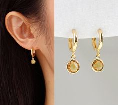 November Birthstone Earrings, Citrine Earrings, best friend earring, November Birthday Gift, Dainty earrings, Hoop earring ◆Size : * Hoop diameter: 11 mm * Birthstone : 7mm Round / 9mm Round / 7x11mm Teardrop / 9x13mm Marquise ◆ Material: Gold / Silver plating over brass finding & Hoop wire made in gold / silver plated on 925 sterling silver. These earrings will be delivered to you packed in a gift box. ** BIRTHSTONE ** 1. January - Garnet 2. February - Amethyst 3. March - Aquamarine 4. April - Citrine Earrings Gold, Girlfriend Ring, Citrine Drop Earrings, November Birthstone Jewelry, Aquamarine Birthstone, 1 January, Dainty Hoop Earrings, November Birthday, Citrine Earrings