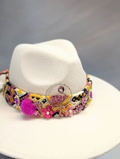 Beautiful Hand Made Beaded Hat Band. *hat is not included* Beaded Multicolor Beach Hats, Bohemian Cap Costume Hats And Headpieces For Party, Multicolor Beaded Beach Hat, Bohemian Handmade Mini Hats For Parties, Handmade Bohemian Mini Hats For Party, Handmade Fedora For Beach Costume, Spring Festival Beaded Straw Hat, Multicolor Beaded Hat With Curved Brim, Beaded Multicolor Summer Hats