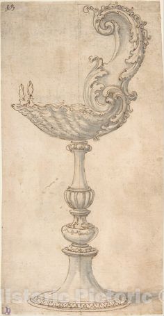 a drawing of an ornate vase with water flowing from it's top and bottom