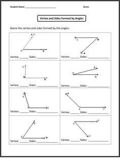 worksheet for angles and side by side with pictures on the same page to help students