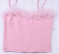 Cute and sexy fluffy fur crop top cami top Feather Crop Top, Lace Vest Top, Vest Style Women, Lace Tube Top, Cotton Camisole, Strap Crop Top, Strappy Top, Spaghetti Strap Tank Top, Pink Crop Top