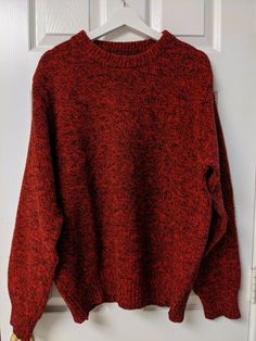 Good used condition.  Does have some pilling.   Lands End Wool Nylon Speckle Sweater  Color:  Red with Black Speckles Size:  Men's L Made in USA  Very Warm Crew Neck Material:  85% Wool and 15% Nylon Material Care:  Hand wash, cold and Lay flat to dry Approximate measurement of garment, laying flat: Armpit to Armpit:  23-1/2" Length:  26-1/4" Mens Knit Sweater, Red Sweater, Men's Knit, Sweater Making, Red Sweaters, Lands End, Colorful Sweaters, Black Sweaters, Lay Flat