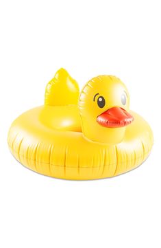 an inflatable rubber ducky floating on the water