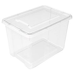 a clear plastic container with two lids on the bottom and one lid is closed up