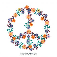 a peace sign made out of flowers on a white background with the words, designed by freepeak