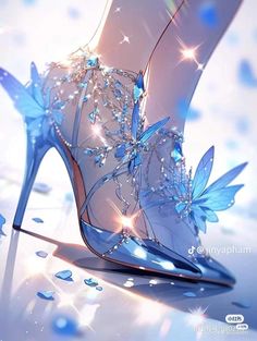 Shifting Ideas, Shoe Artwork, Sparkly High Heels, Blue Hair Accessories, Creative Shoes, Shoes Illustration