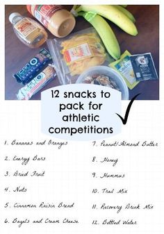 an image of food that includes bananas and other items to pack for athletic competition on the table