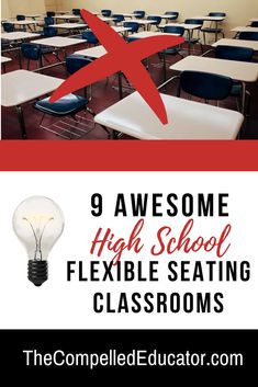 a classroom with desks, chairs and a red star on the wall that says 9 awesome high school flexible seating classrooms