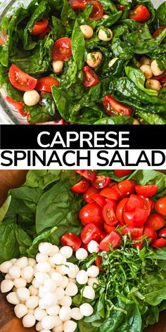 spinach salad with tomatoes, mozzarella and pine nuts