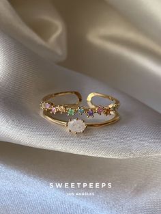 Matching Couple Rings, Random Cute Things, Family Ring, Rainbow Ring, Moon And Star Ring, Dainty Rings, Rainbow Rings, Preppy Stuff, Dainty Gold Necklace