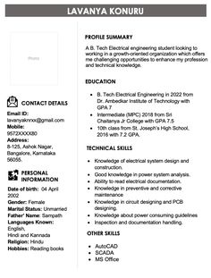 a professional resume for an electrical engineer