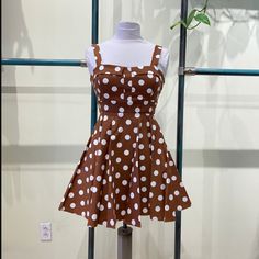 Measurements: Small: Bust Is 33 Inches And Waist Is 26 Inches Medium: Bust Is 35 Inches And Waist Is 27 Inches Large: Bust Is 37 Inches And Waist Is 28 Inches Made In Usa Sleeveless Polka Dot Mini Dress For Brunch, Summer Polka Dot A-line Mini Dress, Summer A-line Polka Dot Mini Dress, Polka Dot Fitted Sundress, Fitted Polka Dot Sundress, Polka Dot Fitted Dress For Day Out, Fitted Polka Dot Dress For Day Out, Velvet Maternity Dress, White Puff Sleeve Dress