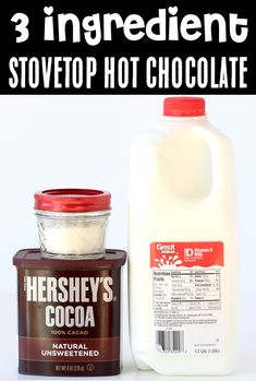 three ingredients to make 3 ingredient stovetop hot chocolate for desserts or as an appetizer