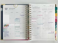 an open planner book with colorful pages