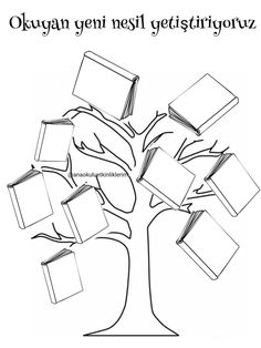 a tree with books on it and the words okuyan geni nej gegit