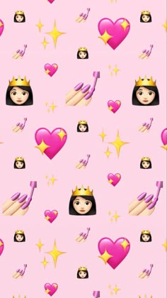 a pink background with hearts, stars and princess crowns on it's sides is featured in this image