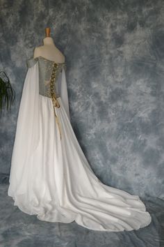 Medieval Wedding Dresselvish Gownrenaissance Dresscorseted | Etsy Luxury Medieval Dress For Weddings And Festivals, Luxury Romantic Medieval Dress For Fancy Dress, White Medieval Corset Dress, Luxury Elvish Long Sleeve Medieval Dress, Traditional Irish Wedding Clothing, Luxury Romantic Floor-length Medieval Dress, Medieval Dress White Gold, Luxury Medieval Wedding Dress For Medieval Festivals, Luxury Elven Medieval Dress