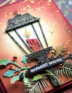 a close up of a card with a lantern