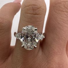 3.07 Carat E Vs2 Oval Lab Grown Diamond Center Stone With Petite Pears And Round Lab Diamond Accenting Totaling To An Additional 0.68 Carats Bringing This Ring To A Total Of 3.75 Ctw. 14k White Gold, Ring Size 7 But Can Be Resized. Lots Of Diamonds Engagement Ring, Giant Engagement Ring, Engagement Ring Three Stone, Ring Three Stone, Oval Diamond Engagement, 3 Stone Engagement Rings, Oval Diamond Engagement Ring, Beautiful Engagement Rings, Three Stone Engagement Rings