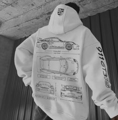 Cool Sweatshirts Design, Print Design On Clothes, Men’s Hoodies, Hoodie Design Men, Porsche Hoodie, Car Clothing, Car Hoodie, Hoodie Design Ideas, Racing Hoodie