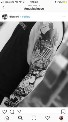 a man's arm with music notes on it and the words don't follow