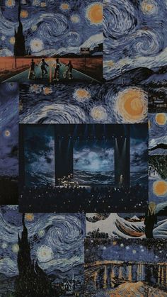 the starry night is depicted in this collage