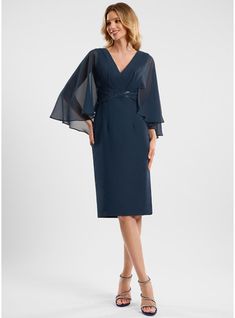 JJ's House Beading Chiffon V-Neck Fall Spring Summer Winter Sheath/Column Plus General Back Zip Elegant Vintage Dark Navy Height:5.8ft（176cm） Bust:32in（82cm）Waist:24in（61cm）Hips:35in（89cm） Knee-Length Blue Cap Sleeve Cocktail Dress. #JJ's House #Beading #Chiffon #VNeck #Fall #Spring #Summer #Winter #SheathColumn #Plus #General #BackZip #Elegant #Vintage #DarkNavy #KneeLength #Blue #CapSleeve #CocktailDress Chiffon Cocktail Dress, Summer Winter, Neck Strap, Custom Dresses, Color Swatches, Dark Navy, Cap Sleeve, Custom Sizing, Cap Sleeves