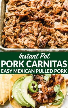 instant pot pork carnitass with avocado on the side