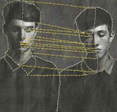 two men with their faces drawn in yellow lines