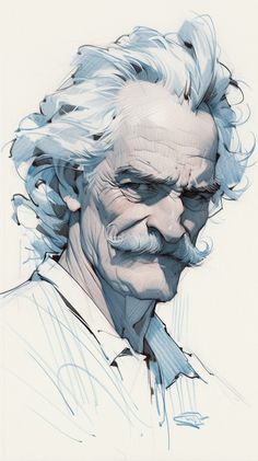 a drawing of an older man with white hair