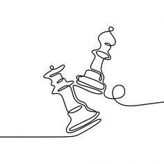 one continuous line drawing of a chess piece falling to the ground with its head down