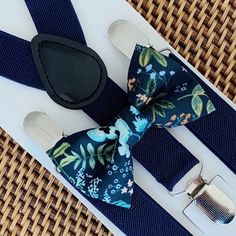 Rifle Paper Co Bow Tie & Navy Blue Suspenders Floral Bow Tie | Etsy Wedding Ring Bearer Outfit, Navy Blue Suspenders, Navy Bow Tie, Tie And Suspenders, Blue Suspenders, Suspenders For Kids, Gentlemen Wear, Bearer Outfit, Plaid Bow Tie