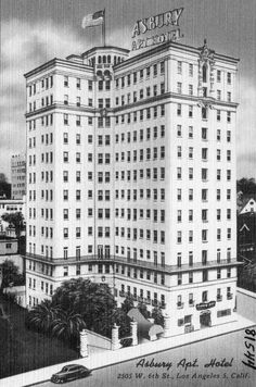 the asbury hotel is shown in this black and white photo from an old postcard