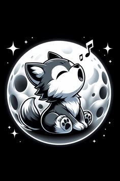 Cute Chibi Wolf Howling On The Moon T-Shirt Cute Wolf Wallpaper, Moon Cute Drawing, Cute Wolf Art, Wolf Cartoon Cute, Kawaii Wolf Drawing, Wolf Cartoon Character, Wolf Illustration Cute, Cool Wolf Drawings, Cute Scenery